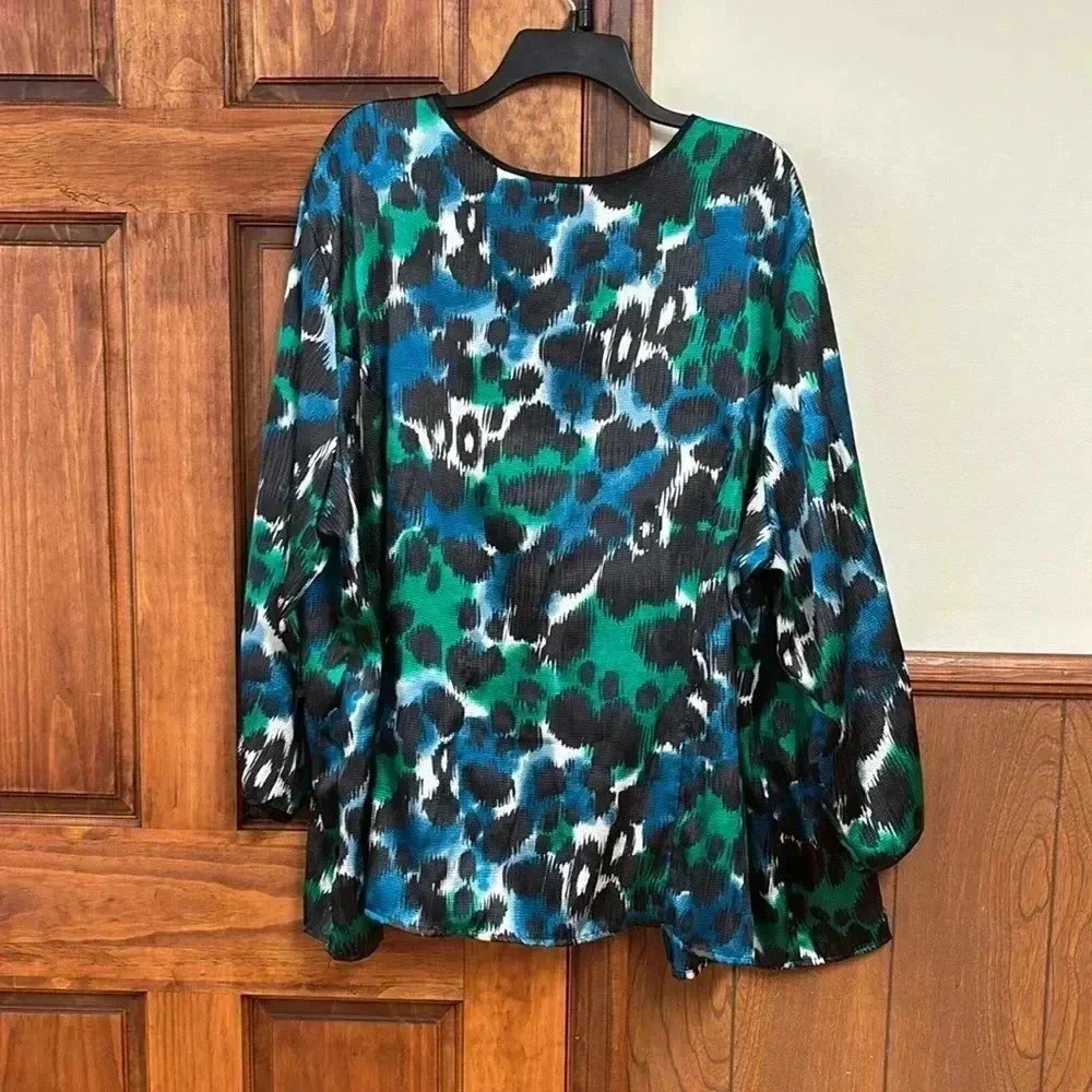 Maggie Barnes W/Black Shell Front Patterned W/Green Black White Teal Design 3X - Picture 6 of 7